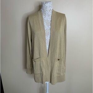 Michael Kors Metallic Gold Long Line Open Front Cardigan size X-Large